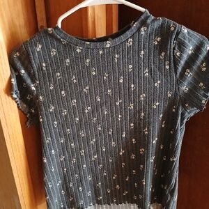 Bluish gray shirt with tiny flowers